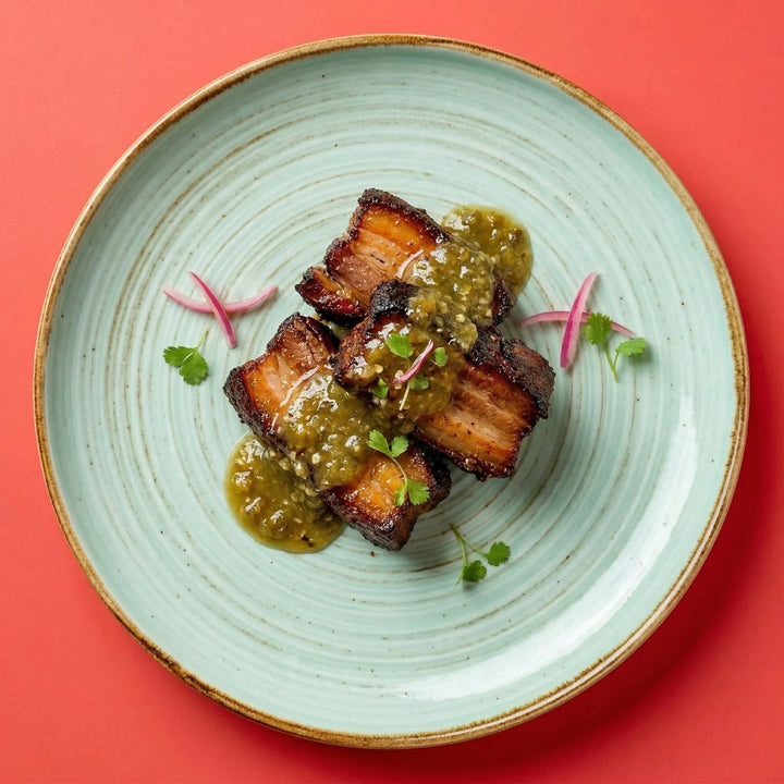 BBQ Pork Belly Bites mit Green Jalapeño Glaze